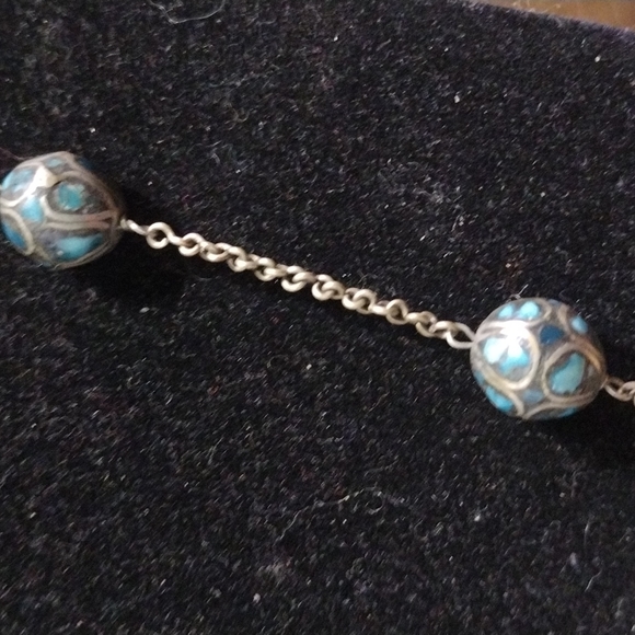 VINTAGE TURQUOISE MOSAIC INLAY  NECKLACE - Picture 3 of 8